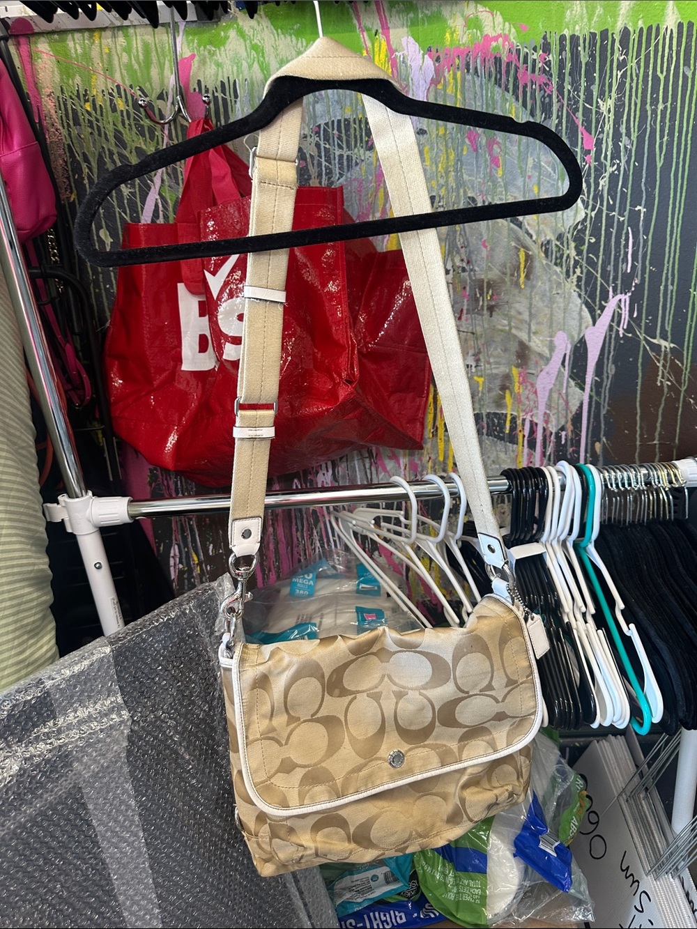 Coach Khaki and Chalk Signature Crossbody Messenger